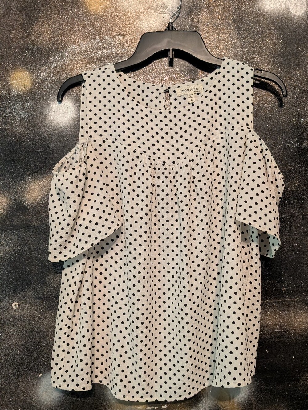 Monteau Cream Cold-Shoulder Polka Dot Blouse
